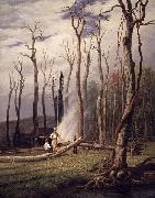 unknow artist Spring--Burning Trees in a Girdled Clearing, Western Scene oil painting on canvas